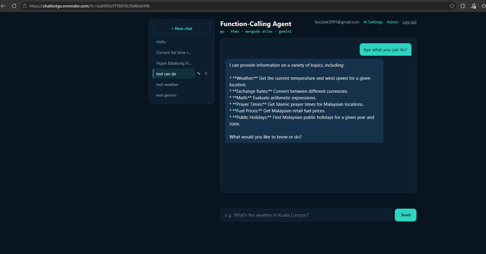 AI Chatbot Function-Calling Agent